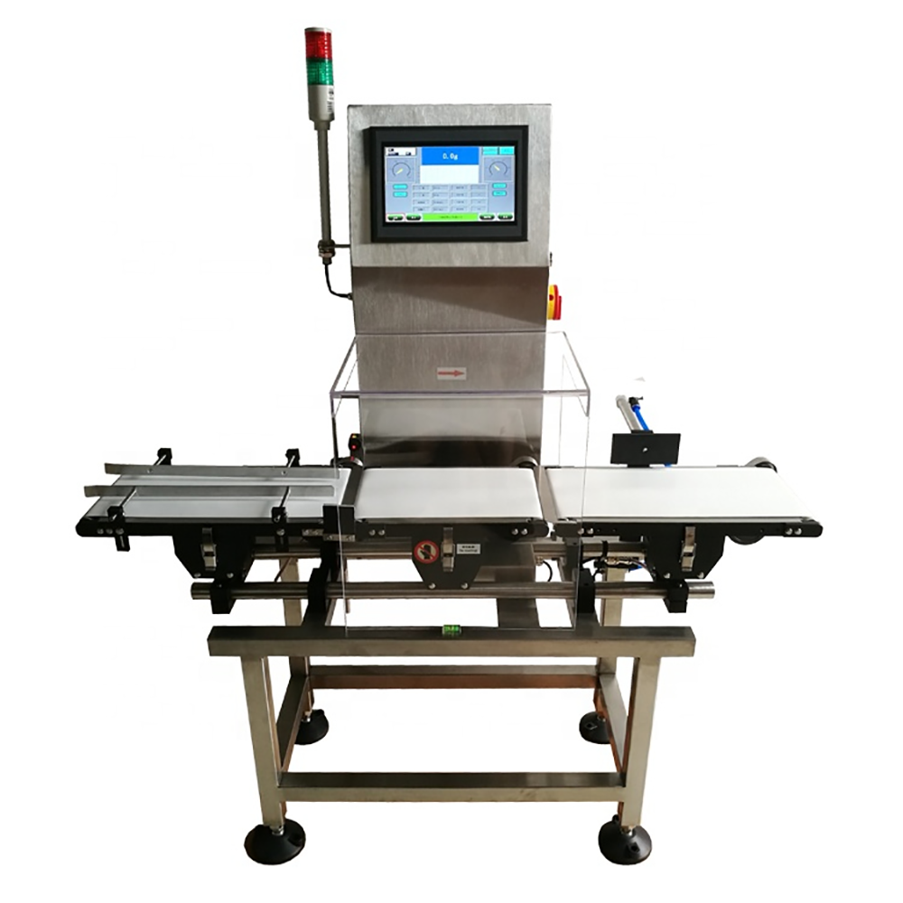 Online automatic checkweigher with push rejector