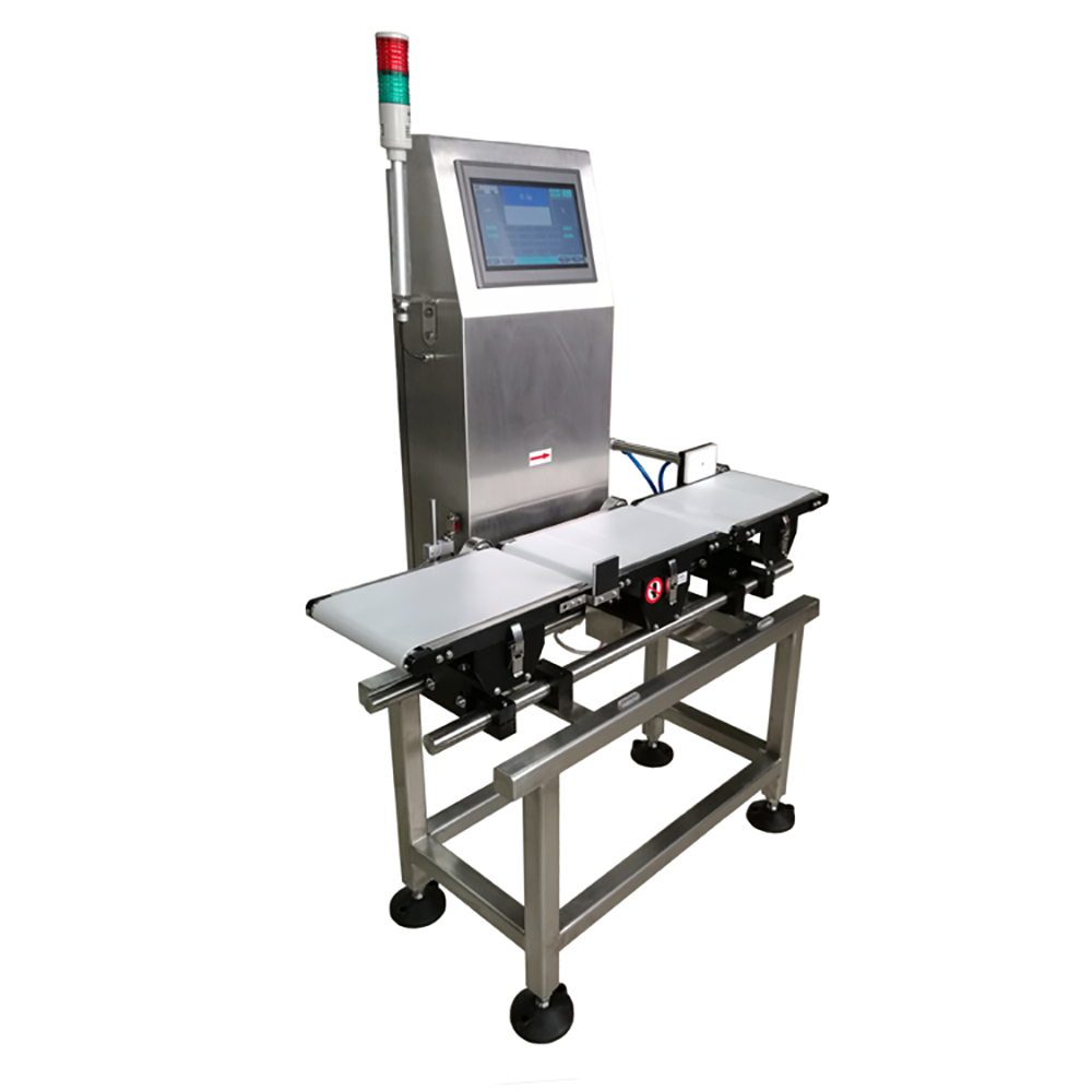 Online automatic checkweigher with push rejector