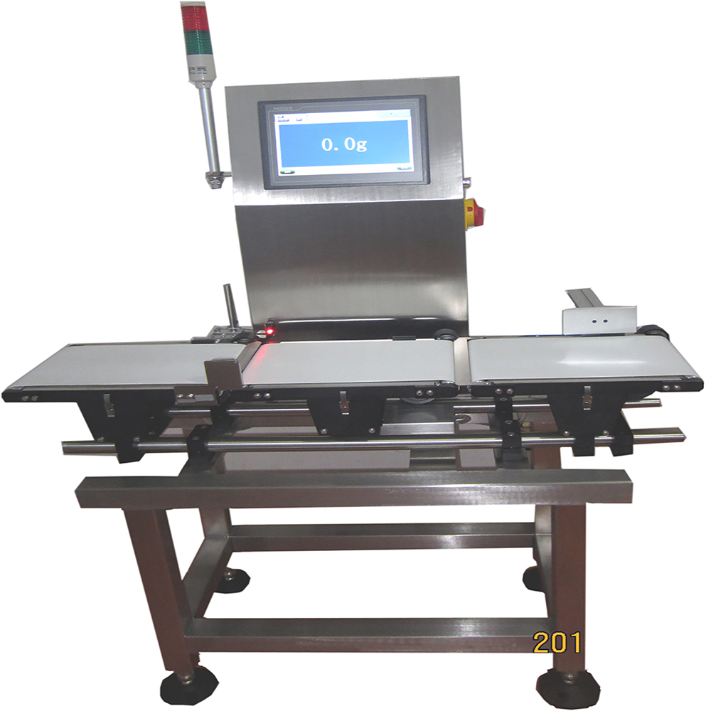 Online automatic checkweigher with push rejector