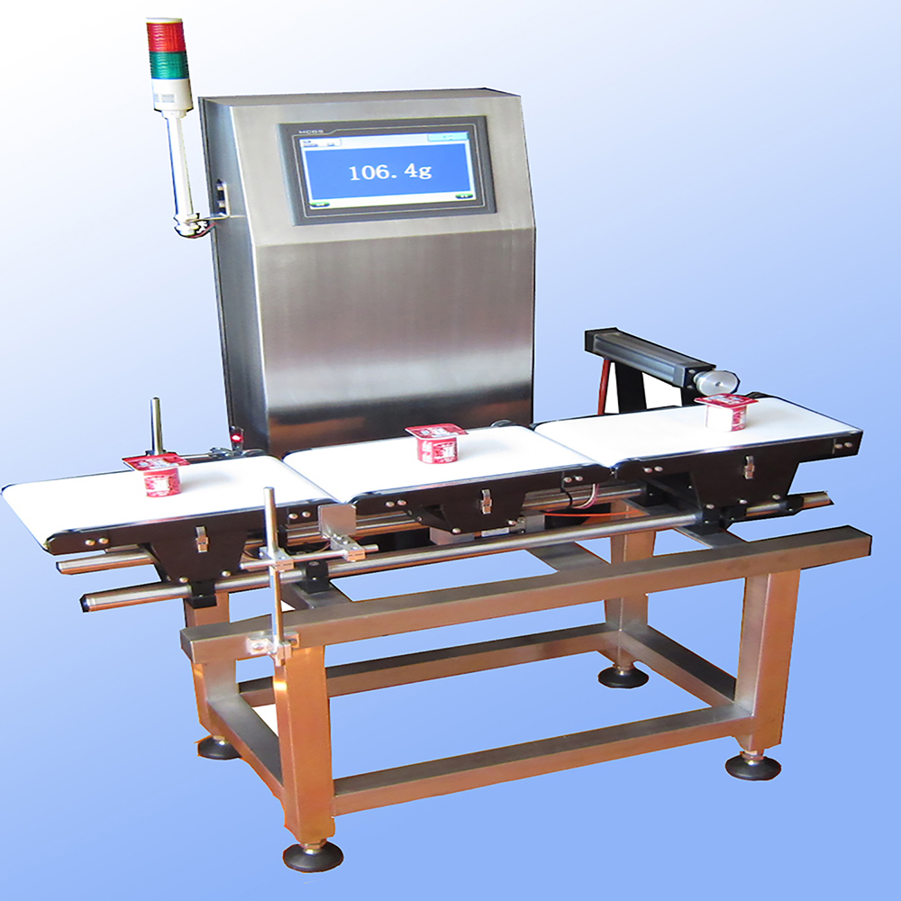 Online automatic checkweigher with push rejector